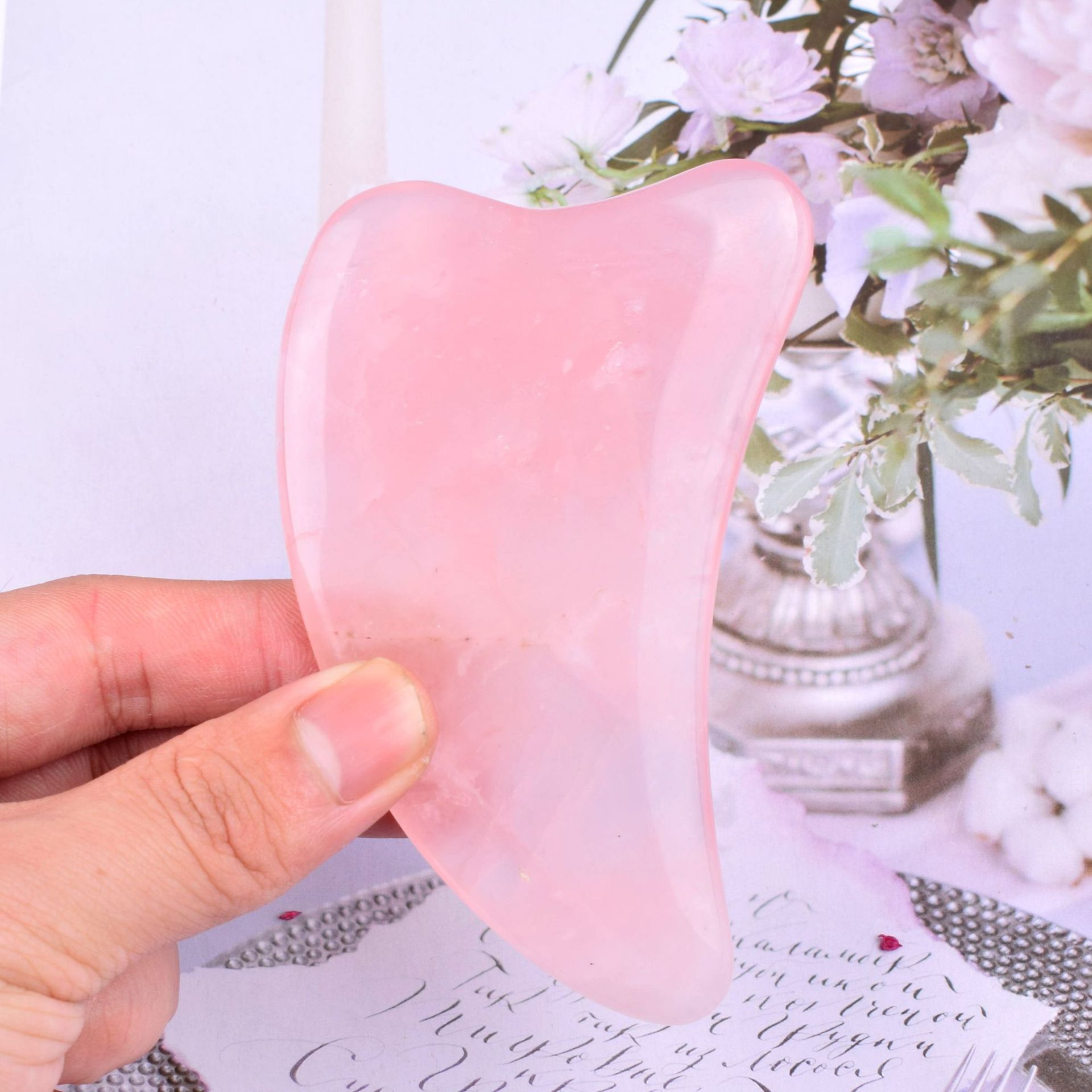 Natural Stone Powder Crystal Jade Guasha Board - Image 2
